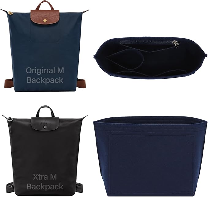 Premium Felt Purse Organizer Insert for Longchamp Le Pliage, Zipper Long Champ Bag Organizer Insert with Cup Holder, 8 Compartments