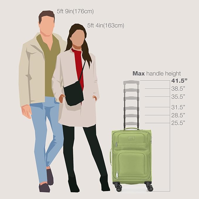 U.S. Traveler Rio Lightweight Softside Rolling Carry-on Suitcase, 4-Wheel Set, Light Green