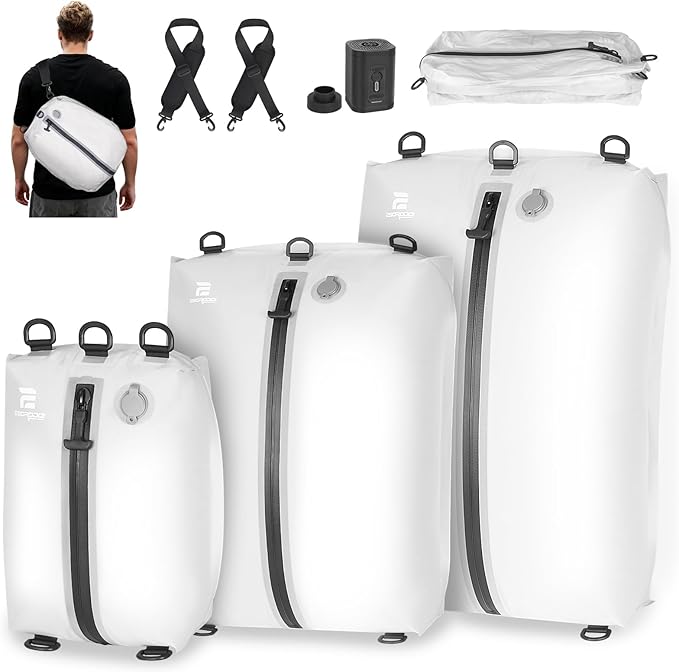 3 Pack Vacuum Bags for Travel with Pump, 3-Size Set Reusable Vacuum Compression Bags for Luggage, Space Saver IP67 Waterproof Vacuum Packing Cubes for Suitcase&Backpack, White