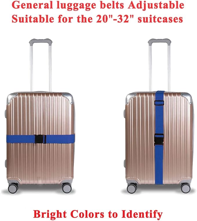 2 Pack Luggage Straps, Bright Colors Adjustable Suitcase Belts with Quick Release Buckle (DarkBlue)