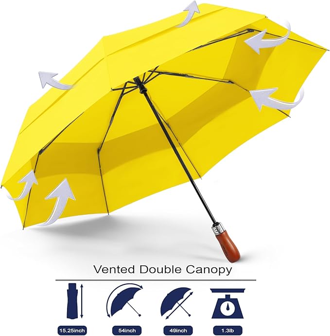 Lejorain Large Folding Golf Umbrella - Compact Mens Umbrellas Travel Rain and Windproof 54inch Collapsible Automatic Open Close Umbrella 210T Teflon Vented Double Canopy
