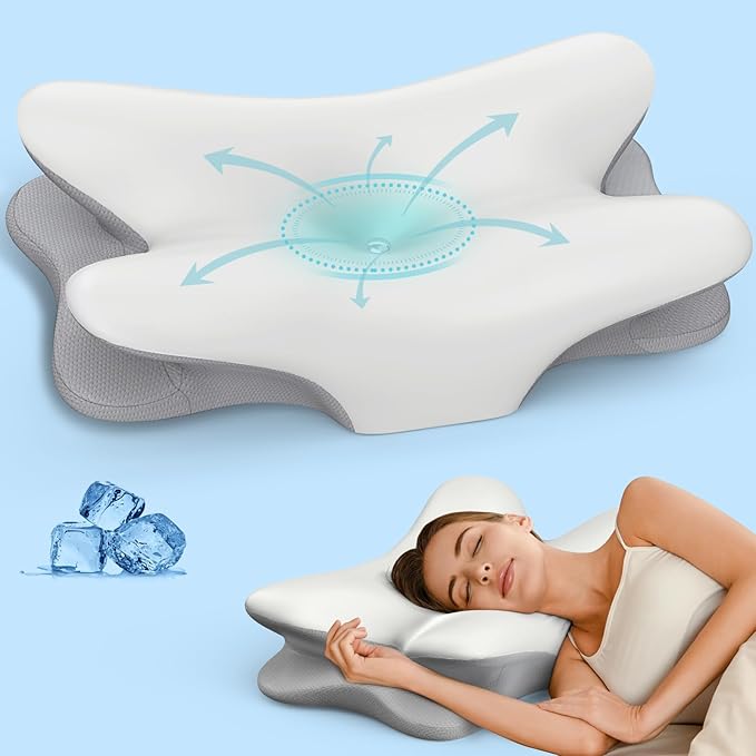 Cervical Neck Pillow for Pain Relief - Ergonomic Side Sleeper Pillow for Neck Support, Cooling Memory Foam Pillows for Sleeping, Contour Pillow Orthopedic Bed Pillow for Back Stomach Sleepers