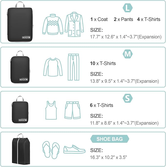 Cambond Compression Packing Cubes for Travel - Lightweight Expandable Travel Bags Luggage Organizers Travel Essentials Compression Cubes for Travel Space Saver for Carry on Suitcases Organizer