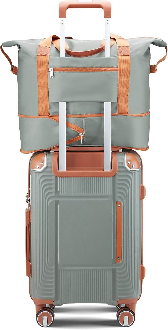 3 Piece Carry On Luggage Set with Expandable Duffel & Toiletry Bag, 20 Inch Hardshell Suitcase with YKK Zippers & Reinforced Corner Guards, Lightweight Spinner Wheels with TSA Lock (Sage Green)