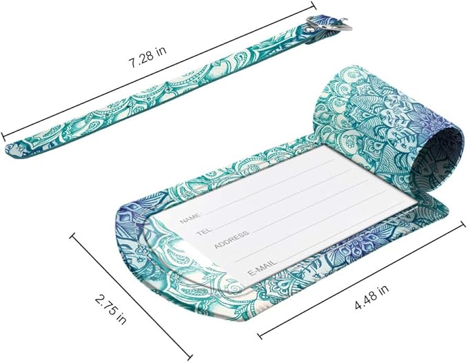 FINTIE 2 Pack Luggage Tags, Leather Name ID Labels with Privacy Cover for Travel Bag Suitcase, Theme - Emerald Illusions