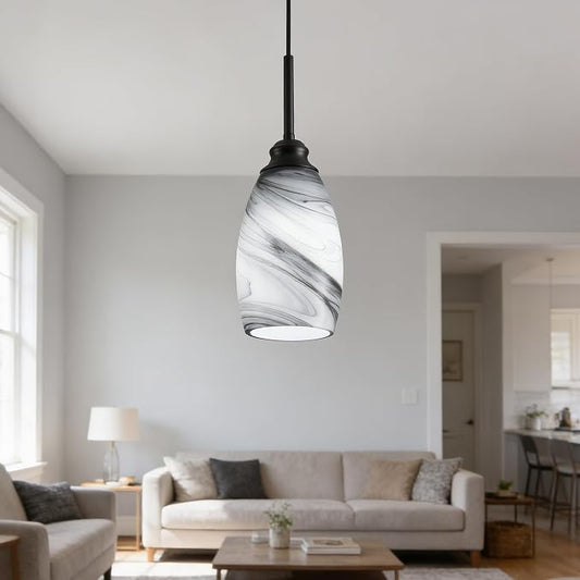 Industrial Pendant Light with Glass Shade Matte Black Pendant Lighting Adjustable Industrial Retro Style Hanging Light,Kitchen Island Farmhouse Pendant Lights Fixtures for Kitchen,Farmhouse