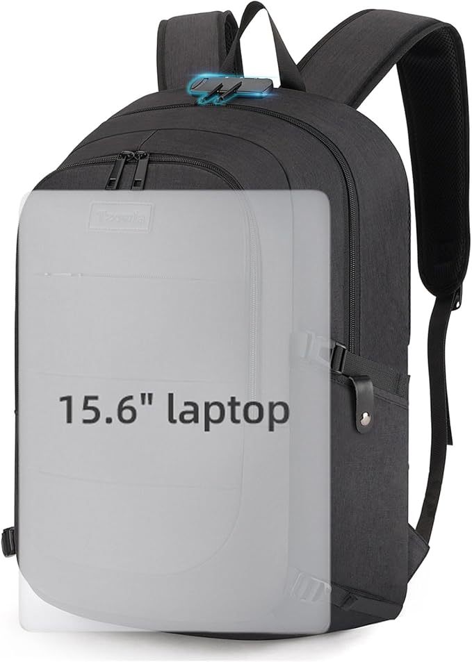 Tzowla Travel Laptop Backpack Water Resistant Anti-Theft Bag with Giant Tumbler Holder Pocket and Lock 15.6 Inch Computer Business Backpacks for Women Men Work College,Casual Daypack(Black)