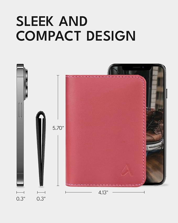 ALLIVE Passport Holder for Travel, Genuine Leather Passport Holder Women Men,Passport Cover,Travel Wallet Must Haves Airport Essentials Travel Gifts Pink