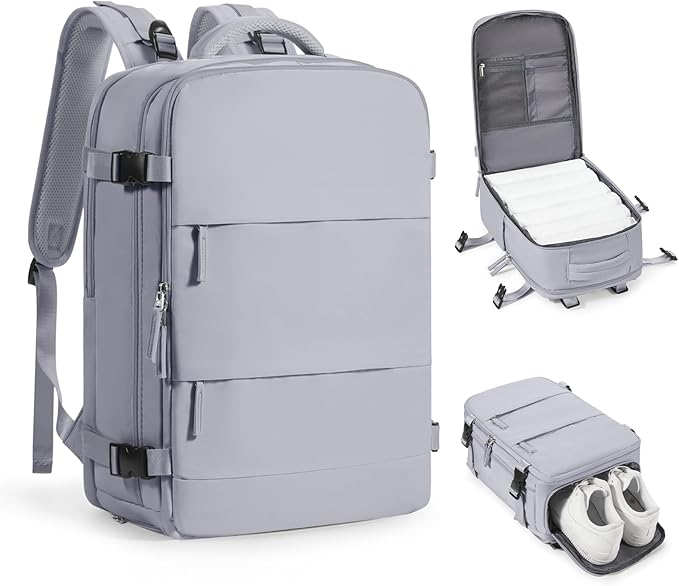 coofay Travel Backpack Carry On Flight Approved For Women Men Personal Item Backpack Carry On Bags For Airplanes Backpack For Travel With Shoe Compartment Grey
