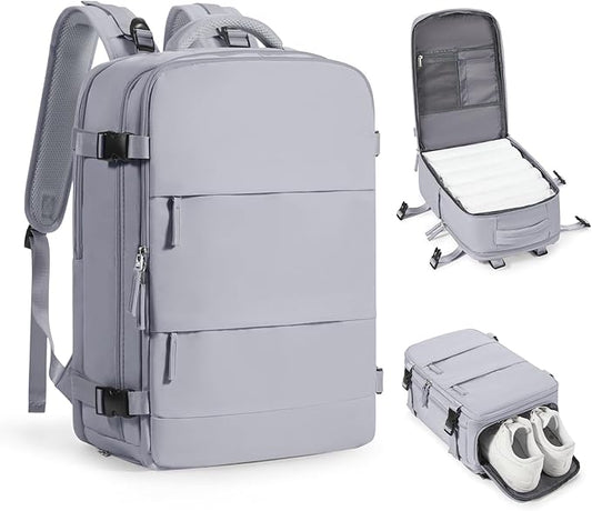 coofay Travel Backpack Carry On Flight Approved For Women Men Personal Item Backpack Carry On Bags For Airplanes Backpack For Travel With Shoe Compartment Grey