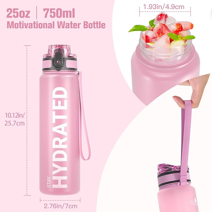 Sahara Sailor Water Bottle, 32/25/17oz Durable and Leakproof Water Bottles Motivational with Time Marker, Tritan, BPA Free, Wide Mouth with Easy Clean Brush for Gym, Travel, School, Office (1 Bottle)