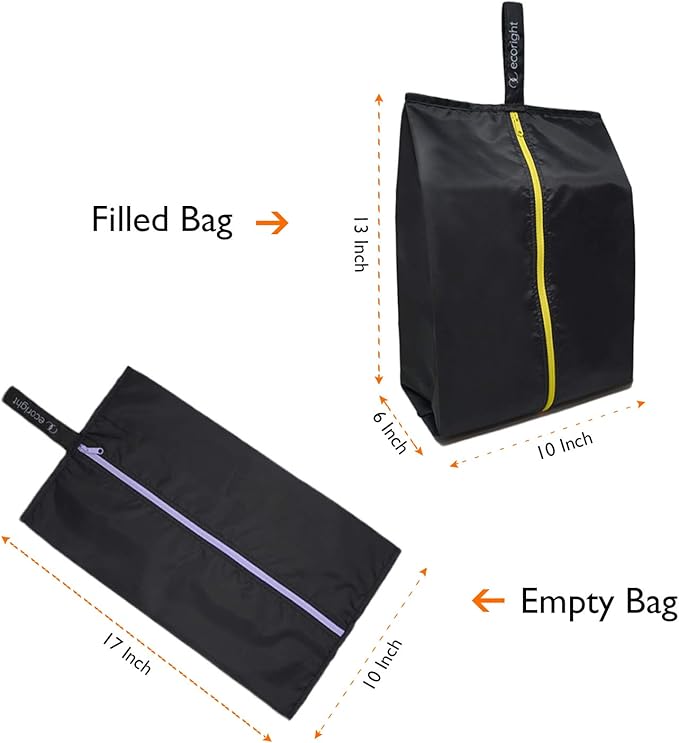 Ecoright Shoe Bags for Travel, Set of 2, 100% Recycled Water-Resistant Zipper Pouch Bags, Shoe Bags for Storage, Travel Essentials for Men & Women
