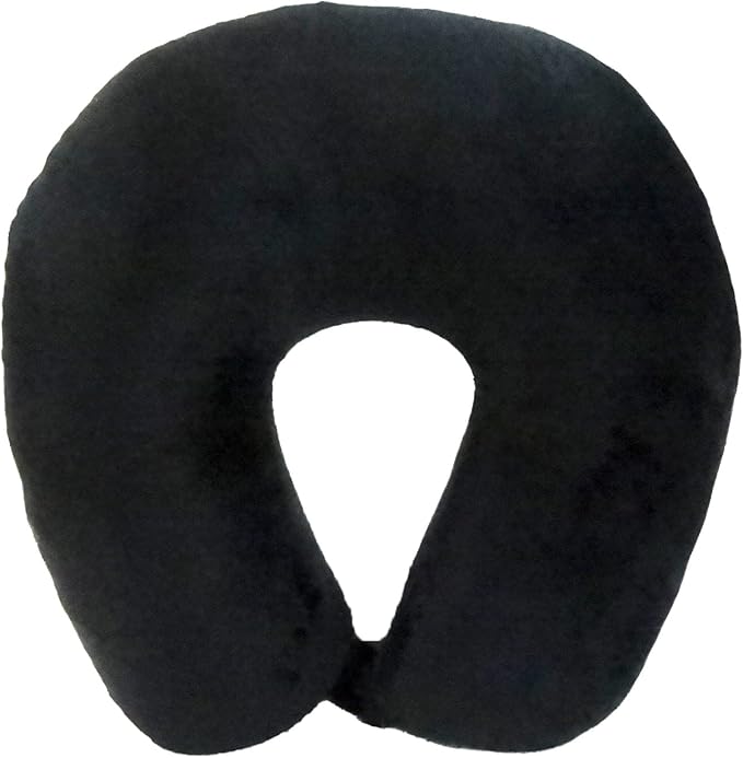 Adult Cozy Soft Microfiber Neck Pillow for Travel – Compact, Machine Washable - Perfect for Airplane, Car, or Home Use - Filled and Finished in The USA – Black