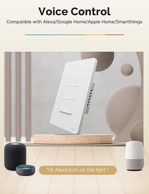 MOES WiFi Smart Double Light Switches, No Neutral, Require Capacitors | 2.4GHz 2 Gang Single Pole Switch, Work with Alexa Google Assistant
