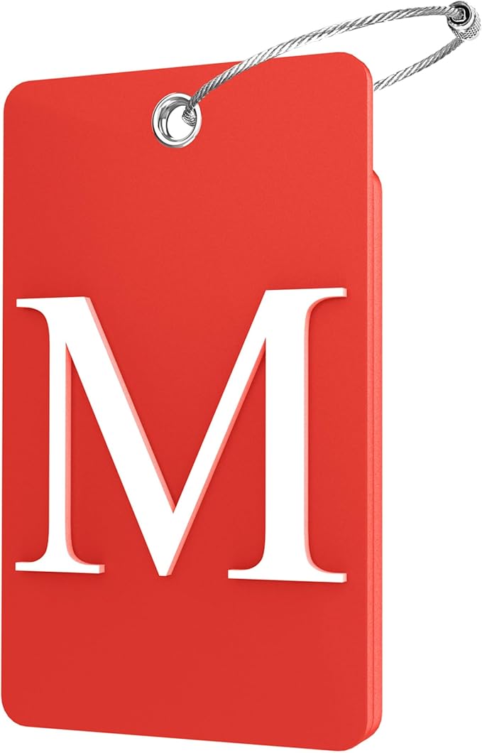 Gostwo 2 Pack Luggage Tags for Suitcases, 26 Initial Letter Travel Luggage Baggage Identification Labels ID Tag Fully Bendable Tags with Stainless Steel Loop (Red) (Letter M)