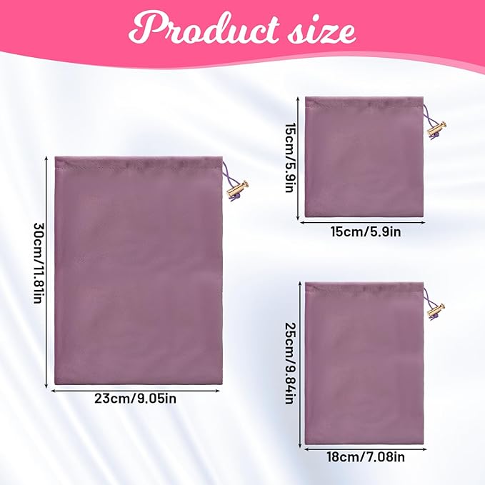 Toy Storage Bags, 6 Pcs Quality Liss Velvet Drawstring Pouch Adjustable Microfiber Toy Organizer Bags Gift Bag Foldable Ditty Bag for Women Men Toys Underwear Sunglasses Cosmetic(Purple 3 Sizes)