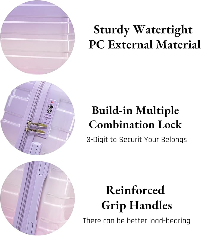 Gradient Purple-Pink Luggage Set 14" & 20" - 2 Piece PC Spinner Wheel Suitcases with Combination Lock, Lightweight Carry On for Business & Vacation