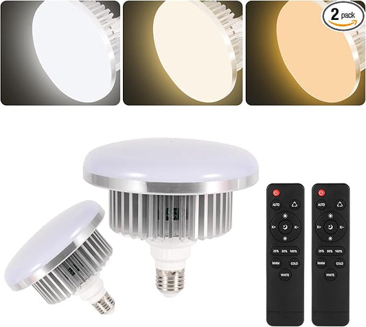 175W Photography Light Bulb Dimmable Tricolor LED Bulbs 3000-6700K Color Softbox Bulb in E27 Socket for Photography Photo Video Studio Lighting White Warm Cold 2 Pack