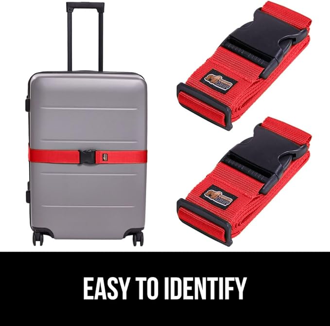 GORILLA GRIP Heavy Duty 8 Pack Adjustable Luggage Straps for Suitcases, Easy to Identify Travel Belt Connector Holds Suitcase Together, Extends Life of Bag, Strap Connects Two Bags, Accessories Red