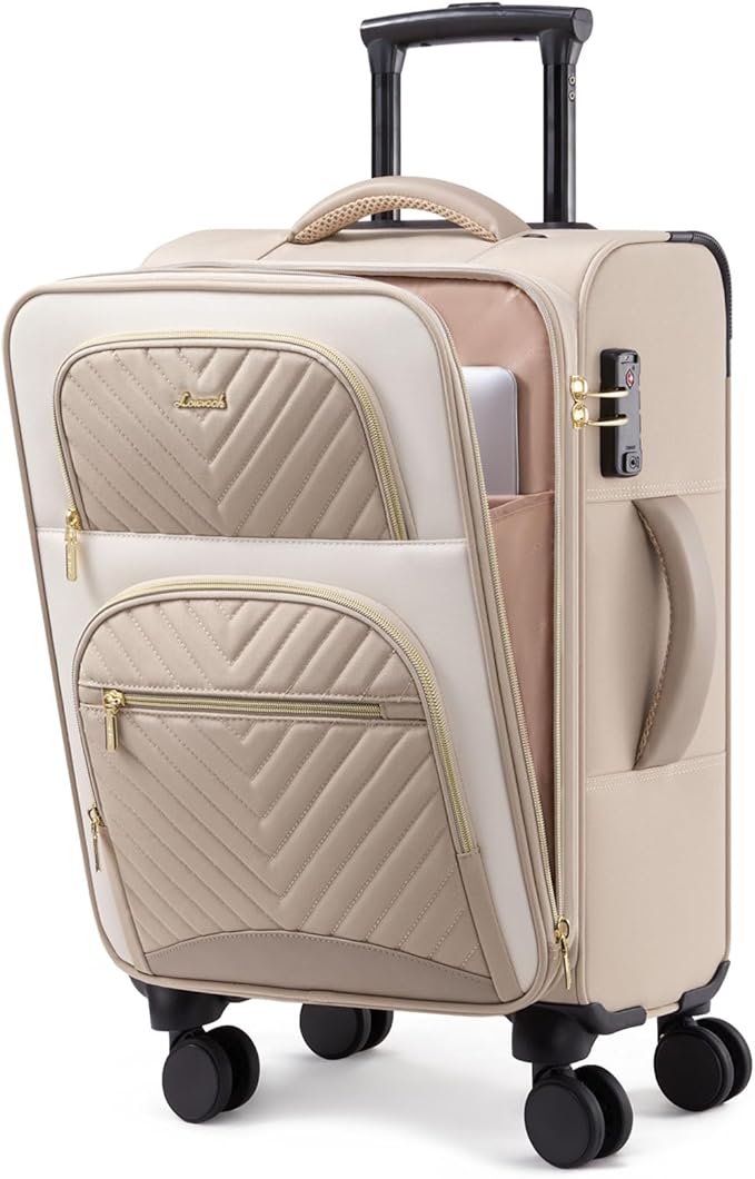 LOVEVOOK Carry on Luggage 22x14x9 Airline Approved, Waterproof Carry on Suitcase with 3 Pouches,Lightweight Softside Underseat Travel Luggage with 360° Spinner Wheels,TSA Lock for Travel Business