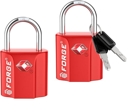 Forge 1''x1'' TSA Approved Luggage Locks: Ultra Secure dimple Key Travel Locks with zinc Alloy Body, for Luggage, Travel Cases, Backpacks, Red 2PK.