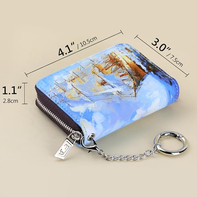 FurArt Zipper Wallet Women, RFID Blocking Credit Card Wallet, Business Card Holder, Compact Size KeyChain Wallet
