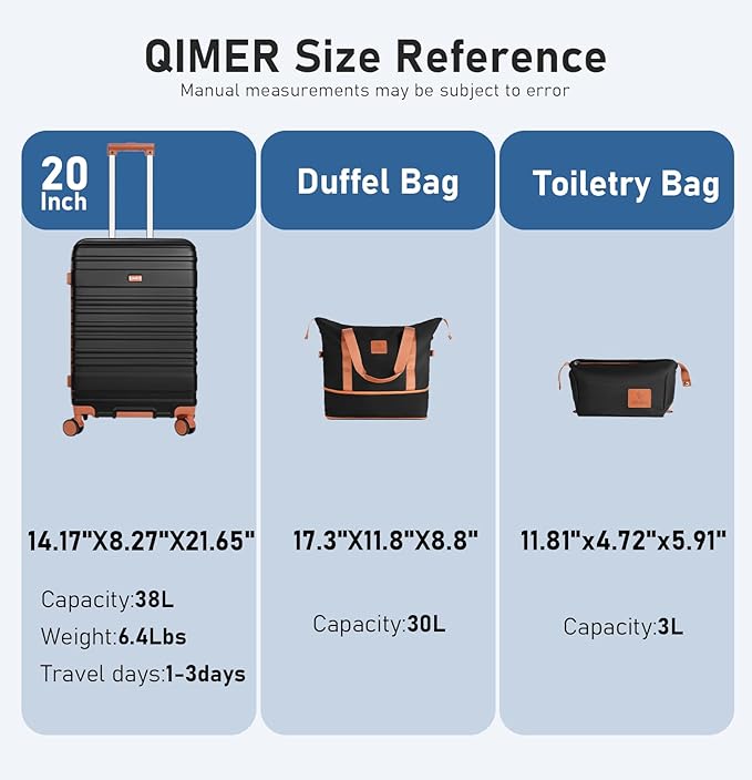 Carry on Luggage Set, 22x14x9 airline approved 100% PC hardshell, Lightweight TSA Locks Quiet Spinner Wheels Durable Zipper, Travel Luggage for Men Women, Y02 Black (20"/DB/TB) Slightly Small