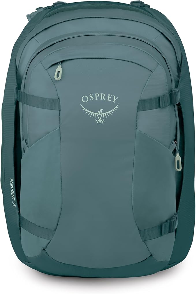 Osprey Farpoint 55L Men's Travel Backpack - Carry On Bag with Personal Item Sized Detachable Daypack, Cascade Blue/Torrent Blue