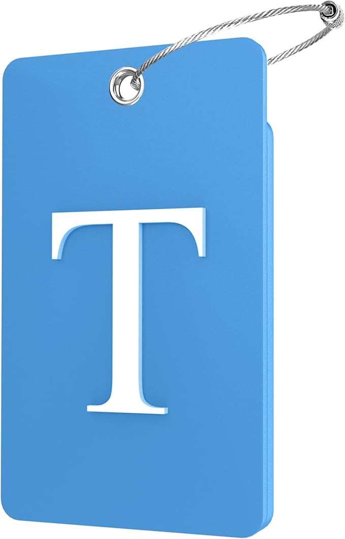 Gostwo 2 Pack Luggage Tags for Suitcases, 26 Initial Letter Travel Luggage Baggage Identification Labels ID Tag Fully Bendable Tags with Stainless Steel Loop (Blue) (Letter T)