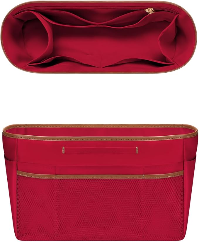 GIVLEFLY Extra Large Purse Organizer Insert for Tote Bag, Lightweight Handbag Organizer with Multiple Pockets, Structured Bag Insert,Red