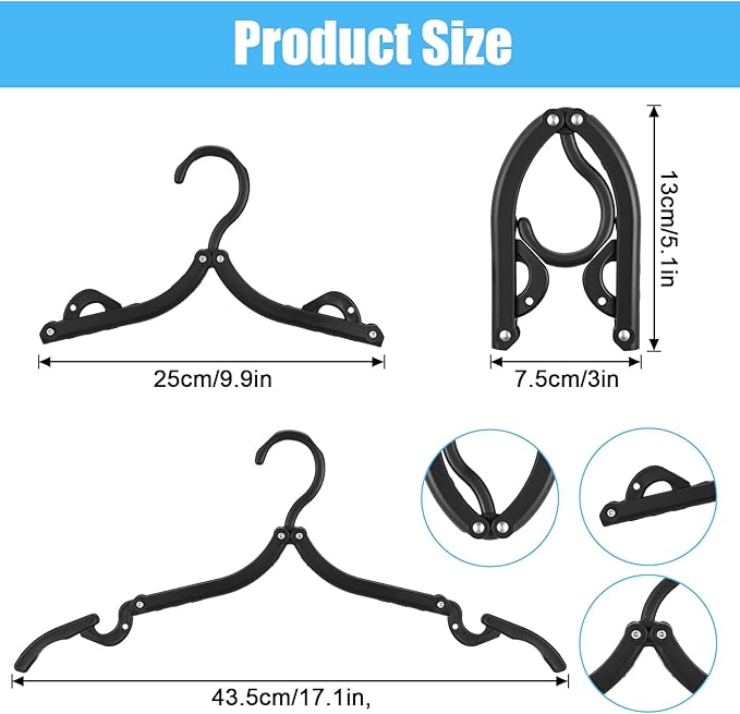 40 Pcs Foldable Hangers, Plastic Travel Hanger Organizer Folding Clothes Drying Rack Portable Traveling Accessories Essentials for Suitcase RV Camping Airplane Cruises Vacation, Black
