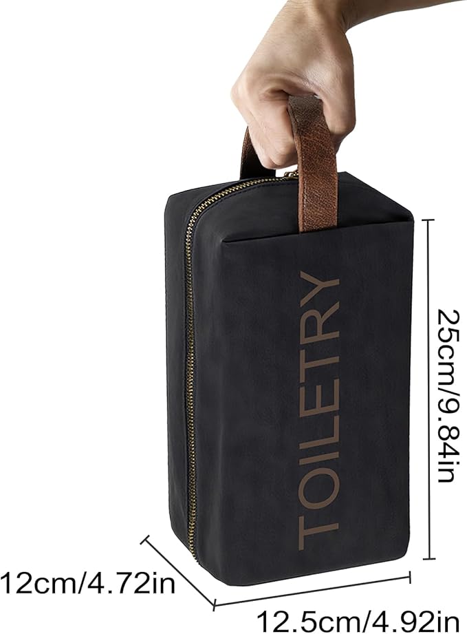 Toiletry Bag for Women and Men, Small PU Leather Toiletries Travel Bag (Black)
