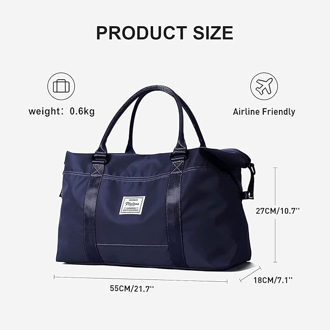 Dark Blue Sport Travel Duffle Bag Large Gym Tote Bags for Women, Weekender Carry on Bags for Airplane, Ladies Beach Overnight Waterproof Luggage Bags with Wet Pocket