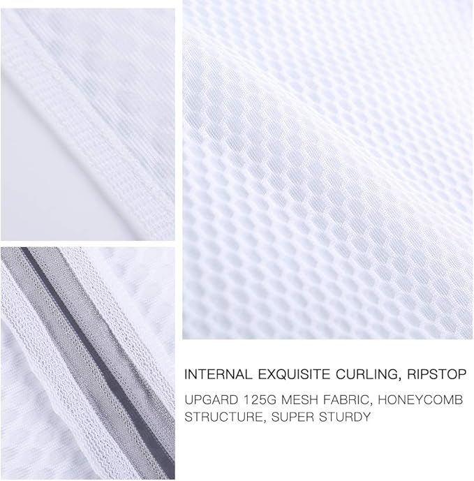 Kimmama Laundry Mesh Wash Bags, Lingerie Bags for Washing Delicates, Mesh Laundry Bags for Washing Machine, White Net, Grey Zipper, 2XL & 2L