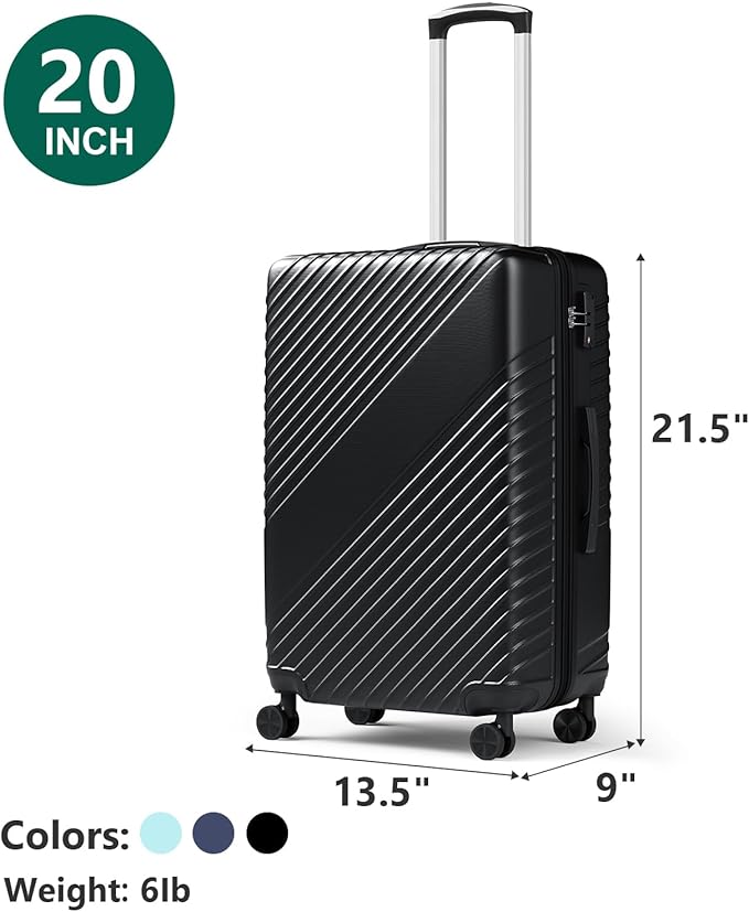 20 Inch Carry On Luggage, ABS Hardside Suitcase with Spinner Wheels, Airline-Approved Cabin Luggage with TSA Security Lock, Expandable Travel Suitcase for Flights, Business Trips & Weekend Vacations
