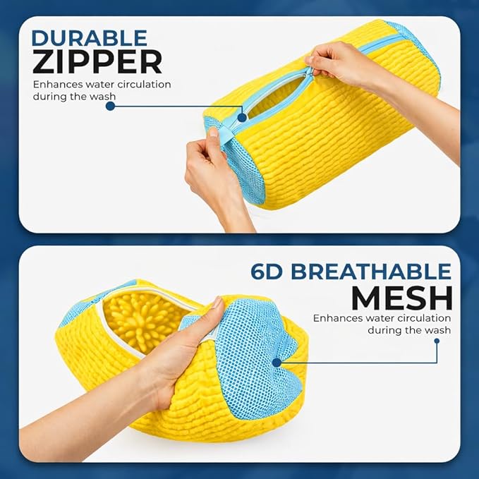 Shoe Washing Machine Bag – 2 Pack Laundry Shoe Bag for Washer and Dryer, Reusable Sneaker Washing Bag, 360° Deep Clean, Self-Locking Zipper, Fits All Shoe Types – Yellow