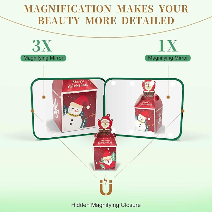 Kakuje Compact Mirror, 1X/3X Magnification LED Pocket Mirror with Nternal BIattery, Mini Mirror for Purse, Pocket,Travel and Present (Green)