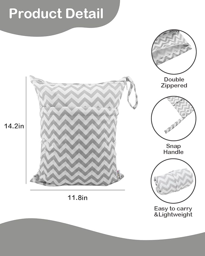 ALVA ALVABABY 2pcs Cloth Diaper Wet Dry Bags Waterproof Reusable with Two Zippered Pockets Travel Beach Pool Daycare Soiled Baby Items Yoga Gym Bag for Swimsuits or Wet Clothes L2933