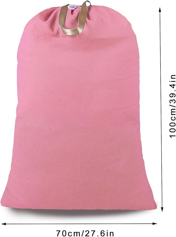 Heavy Duty Laundry Bag with Drawstring and Handle, Extra Large Travel Dirty Clothes Bag for Laundromat and Household, Durable Rip-Stop Laundry Hamper Liner, 28 x 40 Inch by SANFERGE, Pink