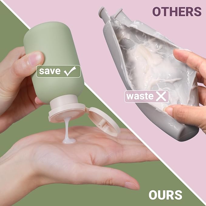 ASEVAT3.4oz 3Pcs Green Plastic Refillable Travel Shampoo and Conditioner Bottles Plastic Refillable Travel Shampoo Bottles with Flip Cap Shampoo and Conditioner Dispenser
