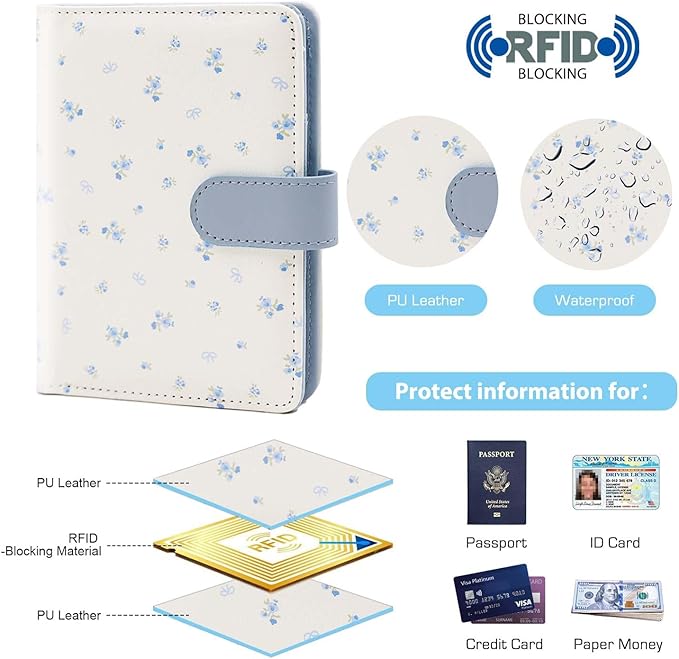 Melsbrinna Rfid Passport Holder for Travel women/Men, Cute Passport Wallet Rfid Blocking Card Slots, Rfid Passport Cover/CaseTravel Wallet, Passport Book Holder (1, floral blue)
