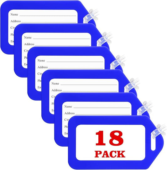 18 Pack Luggage Tag Bright Luggage Tags for Suitcases Bag Tags Name Tags for Kids Travel Accessories Must Haves by Sodsay (Blue)