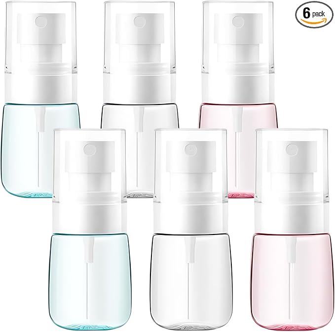6 Pack 1oz 30ml Travel Spray Bottles TSA Approved - Leakproof Plastic Fine Mist Sprayers for Toiletries, Skincare & Plants, Portable Mini Sprayer Set with Secure Caps & Assorted Colors