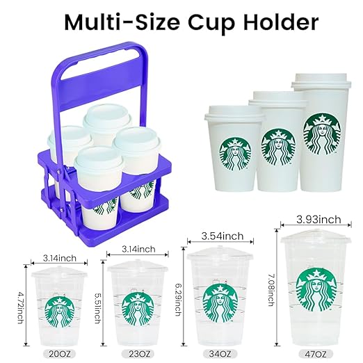 Bodaon 4 Cup Drink Carrier with Handle, Plastic Cup Carriers for Drinks, Drink Holder for Car, Take Out Delivery Drivers Accessories, Portable Foldable Reusable Mobile, Use for Food Delivery Bag