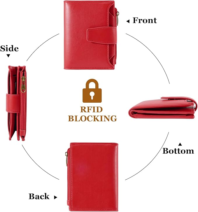 Airkit Small Wallet Women RFID Blocking PU Leather Bifold Compact Card Holder Wallet for Women with Zipper Coin Pocket 4 ID Window
