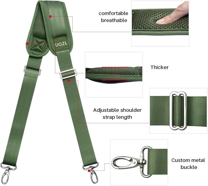 59 Inch Shoulder Straps, Soft with Ultra-Thick Fixed Shoulder Pad, Two Way Independently Adjustable Buckle Replacement Straps for Laptop Bag Messenger Bag Tool Bag Luggage,Green