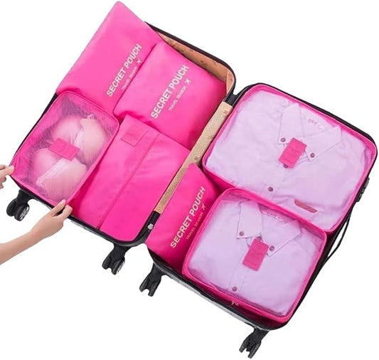 7 Set Packing Cubes Packing Organizers for Suitcase Travel Luggage Organizers with Shoes Bag for Suitcase Travel Accessories, Rose
