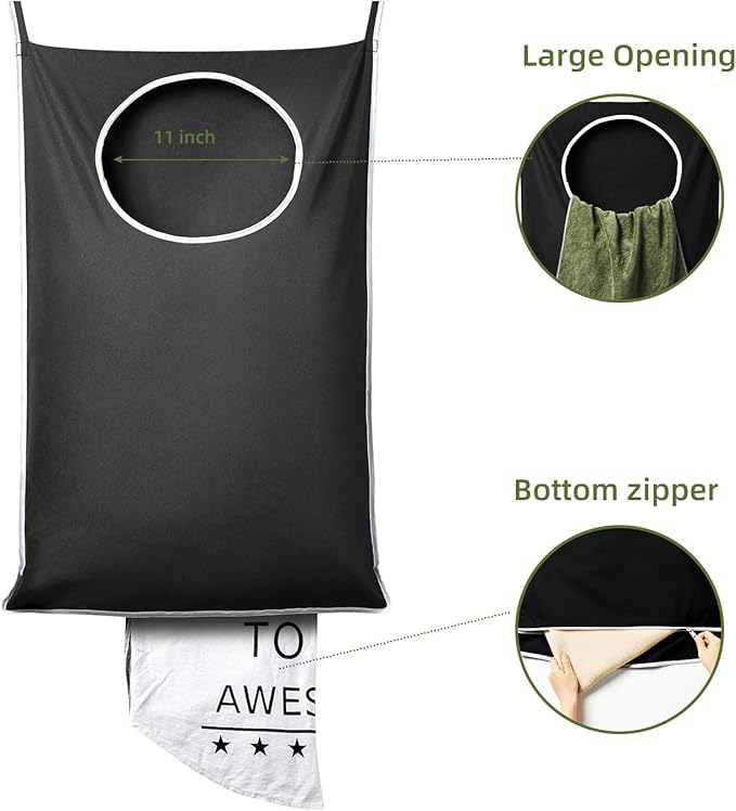 KEEPJOY XL 2-Pack Door Hanging Laundry Hamper, Size 36.5X22.5 Inch Door Hamper Bag with Large Opening and Sturdy Hooks for All Family Laundry Storage bag (Black-2Pack)