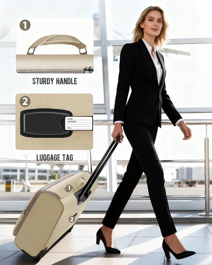 MATEIN Garment Bag with Wheels, Large Wheeled Garment Bags for Hanging Clothes with 2 Packing Cubes, Foldable Softside Travel Suit Carrier for Women, Business Suitcase Luggage Fits 17" Laptop, Khaki