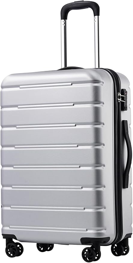 Coolife Luggage Suitcase Carry-on Spinner TSA Lock USB Port Expandable (only 28’’) Lightweight Hardside Luggage (Silver, L(28in))